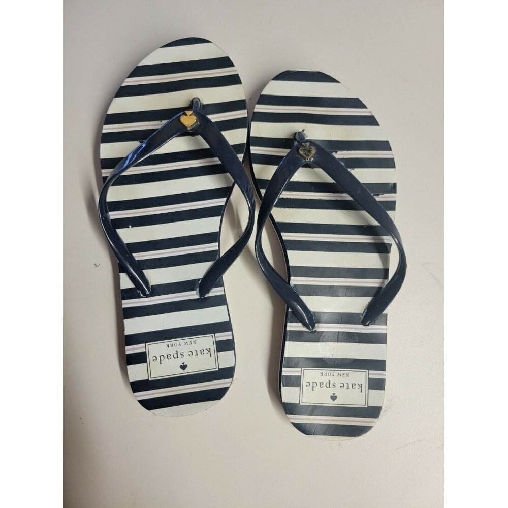 Kate Spade Size 5-6 blue and white platform flip flops, casual, fun, beach, vaca
